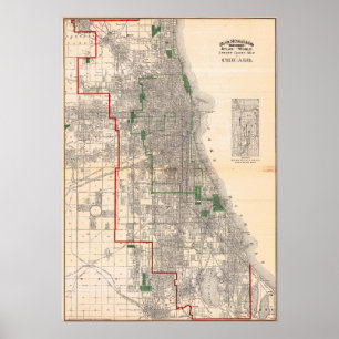 Alte detaillierte Straßenkarte von Chicago Poster