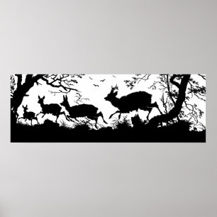 Alte deutsche Gravur des Fleeing Deer im Wald Poster