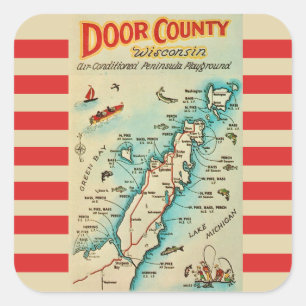 Alte Door County Karte Postkarte Quadratischer Aufkleber