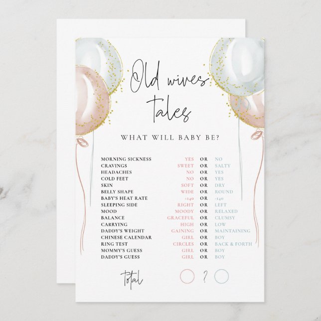 Alte Ehefrauen: Rosa und blaue Genderkarte Einladung (Vorne/Hinten)