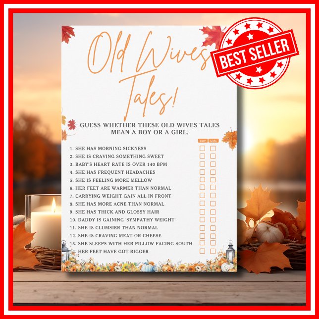ALTE EHEFRAUEN TALES Kinderdusche Spiel WENIG PUMP Einladung (OLD WIVES TALES Easy Baby Shower Game A Little Pumpkin is on the Way Fall Autumn Theme)