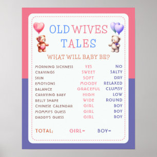 Alte Ehefrauen Tales TeddyBear Gender Reveal Party Poster