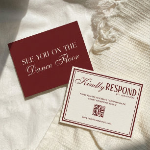 Alte Eleganz Burgund Ivory QR-Code Hochzeit RSVP Karte