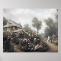 Alte englische Hütte Rose Garten - Vintage Kunst