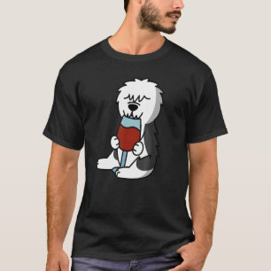 Alte englische Schafhunde trinken Weinhund T-Shirt