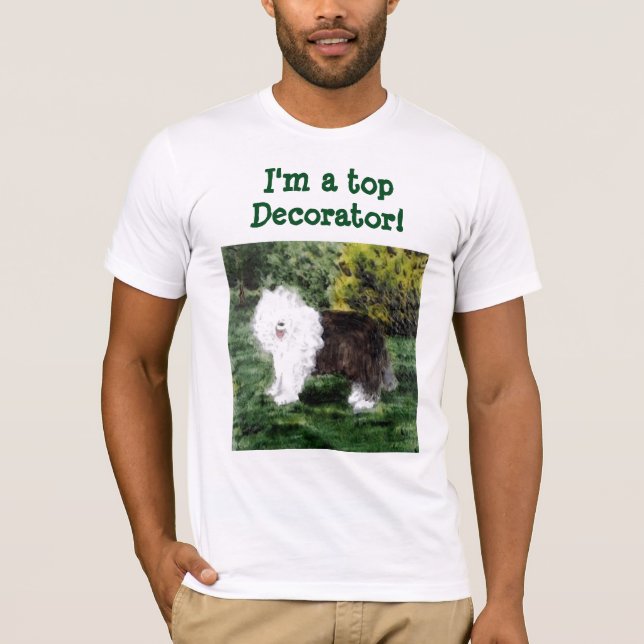 Alte englische Sheepdog-Malerei nach Maß T-Shirt (Vorderseite)