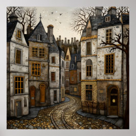 Alte europäische Cobblestone Street Rustikale Gebä Poster