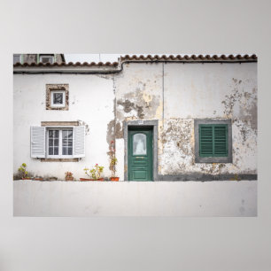 Alte europäische Gebäude-Fassade mit grüner Tür Poster