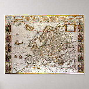 Alte Europakarte von Willem Jansz Blaeu, um 1617 Poster