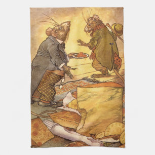 Alte Fabel von Äsop, Landmaus, Stadtmaus Geschirrtuch
