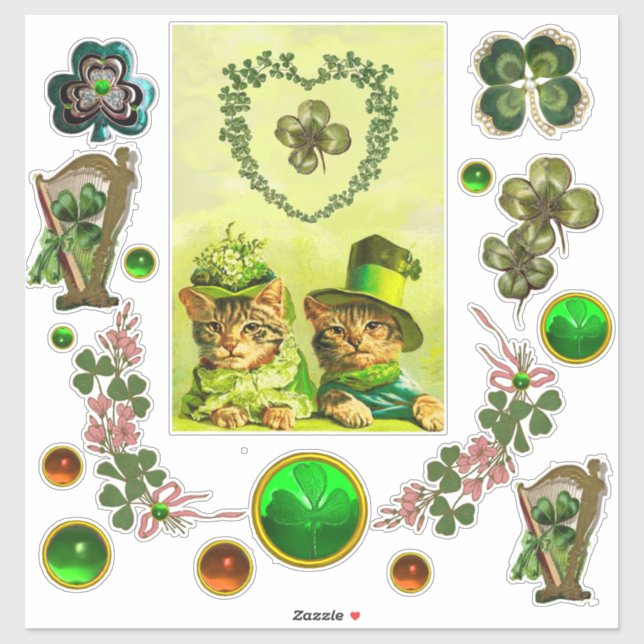 ALTE FASHION ST. PATRICK'S DACCATS, KLEEBLATT HERZ AUFKLEBER (Blatt)
