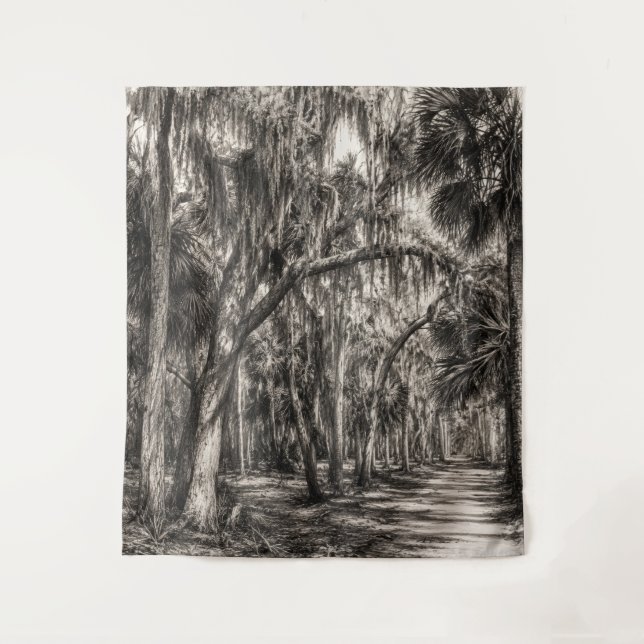 Alte Florida-Eichenhammock-Graphit-Skizze | Rockle Wandteppich (Vorderseite)