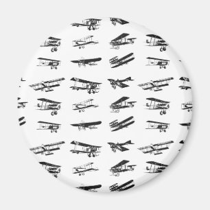 Alte Flugzeuge in Schwarzweiß, Vintage Flugzeuge Magnet