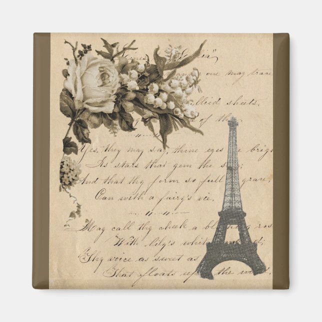 Alte französische Blume und Eiffelturm Magnet (Vorne)