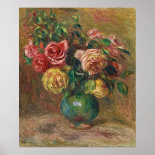 Alte französische Blumen-Ölmalerei von Renoir Poster