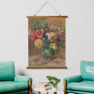 Alte französische Blumen-Ölmalerei von Renoir Wandteppich Mit Holzrahmen