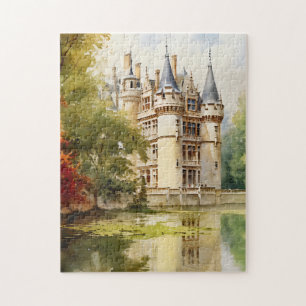 Alte französische Burg Wasserfarbillustration Puzzle