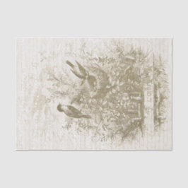 Alte französische Vintage Vögel Nest Gold Beige Seidenpapier