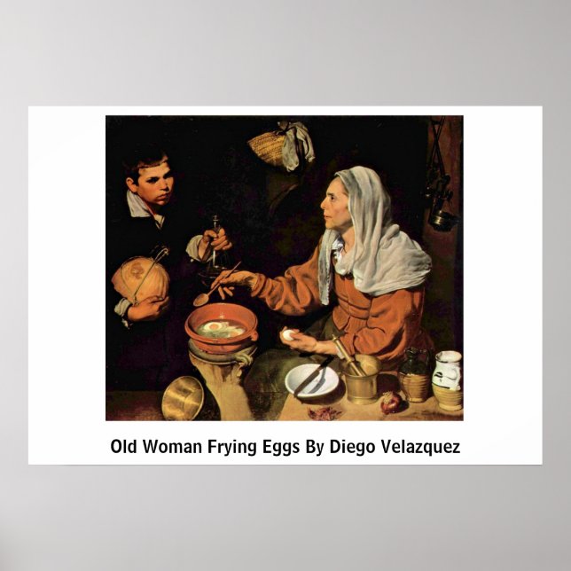 Alte Frau Brateier von Diego Velazquez Poster (Vorne)