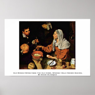 Alte Frau, die Eier (den, brät alten Koch) Poster