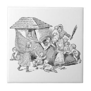 Alte Frau, die im Schuh-Kinderzimmer-Reim lebt Fliese