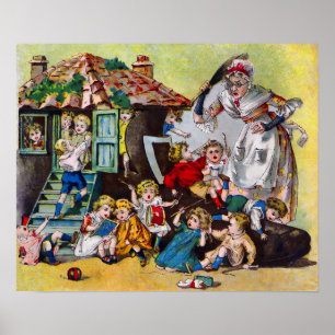 Alte Frau, die in einem Schuhwerk lebte Poster