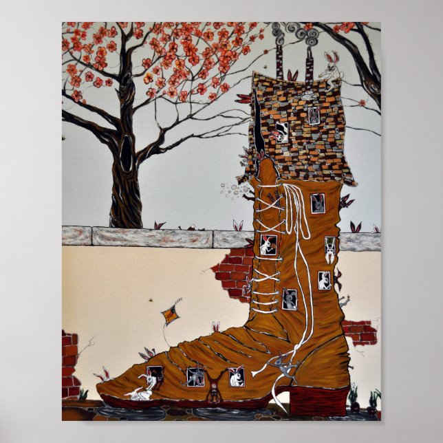 Alte Frau, die in einer Schuhdrucke lebte Poster (Vorne)