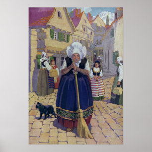 Alte Frau, Katze und Kinderzimmer im Zimmer Rhyme Poster