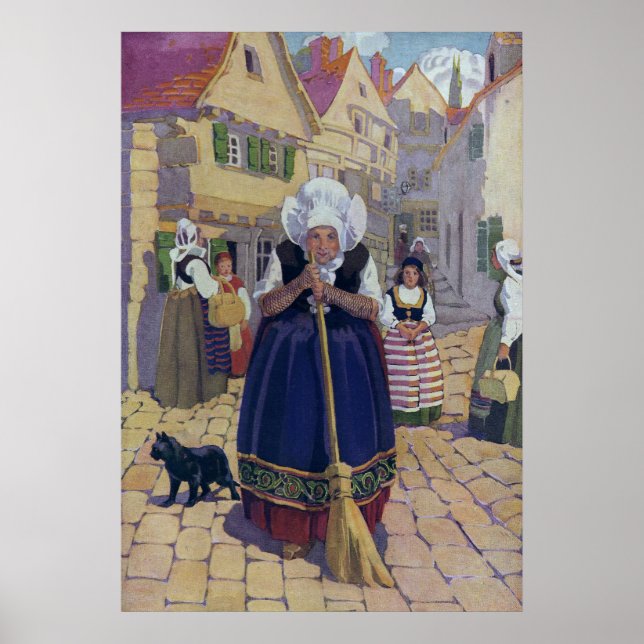 Alte Frau, Katze und Kinderzimmer im Zimmer Rhyme Poster (Vorne)