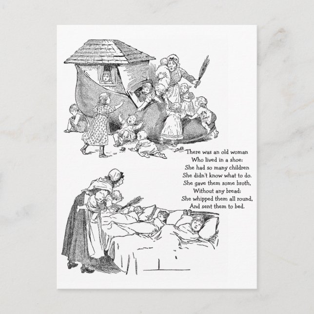 Alte Frau lebt im Rhym des Schuhs Kinderzimmer Postkarte (Vorderseite)