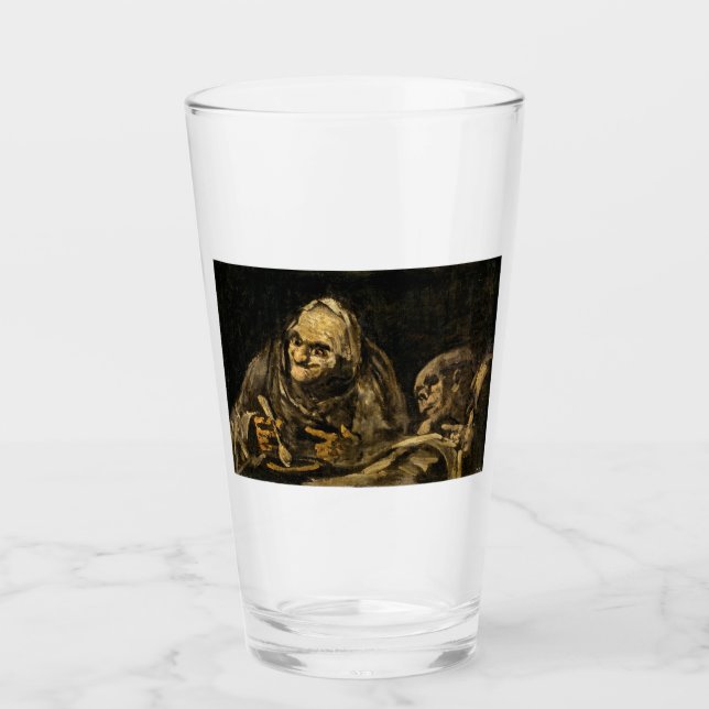 Alte Frau mit Skelett (Tod) (Francisco Goya) Glas (Vorderseite)