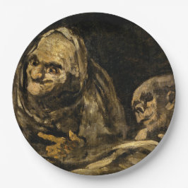 Alte Frau mit Skelett (Tod) (Francisco Goya) Pappteller
