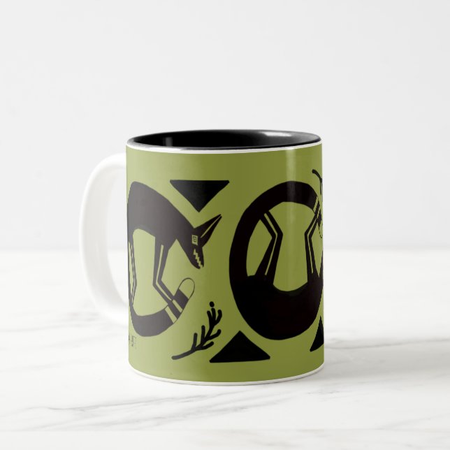 Alte Füchse und Blume auf grüner Tasse (Vorderseite Links)