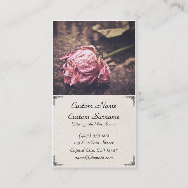 Alte getrocknete Vintage rosa Rosengeschäftskarte Visitenkarte (Vorderseite)