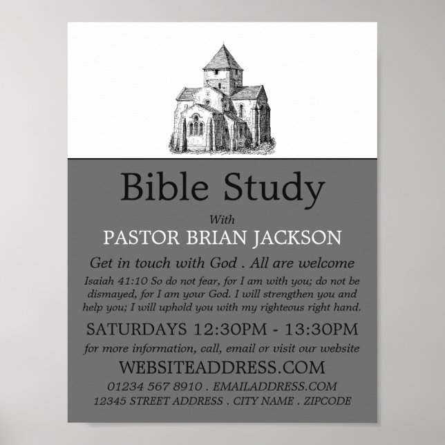 Alte gezeichnete Kirche, Christliche Bibelklassenw Poster (Vorne)