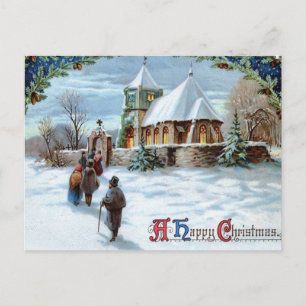 Alte glückliche Weihnachtsfeier in der Kirche Postkarte