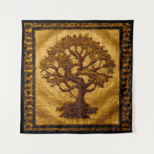 Alte Goldbraun Rustikaler Tree von LIfe von Kedoki Wandteppich