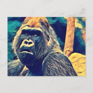 Alte Gorilla Original Abstrakter Dschungel Kunst Postkarte