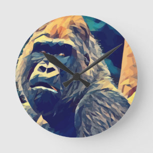 Alte Gorilla Original Abstrakter Dschungel Kunst Runde Wanduhr