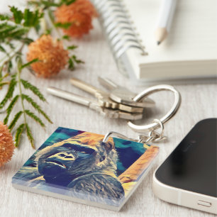 Alte Gorilla Original Abstrakter Dschungel Kunst Schlüsselanhänger