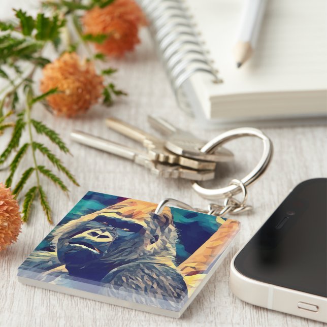 Alte Gorilla Original Abstrakter Dschungel Kunst Schlüsselanhänger (Vorderseite rechts)