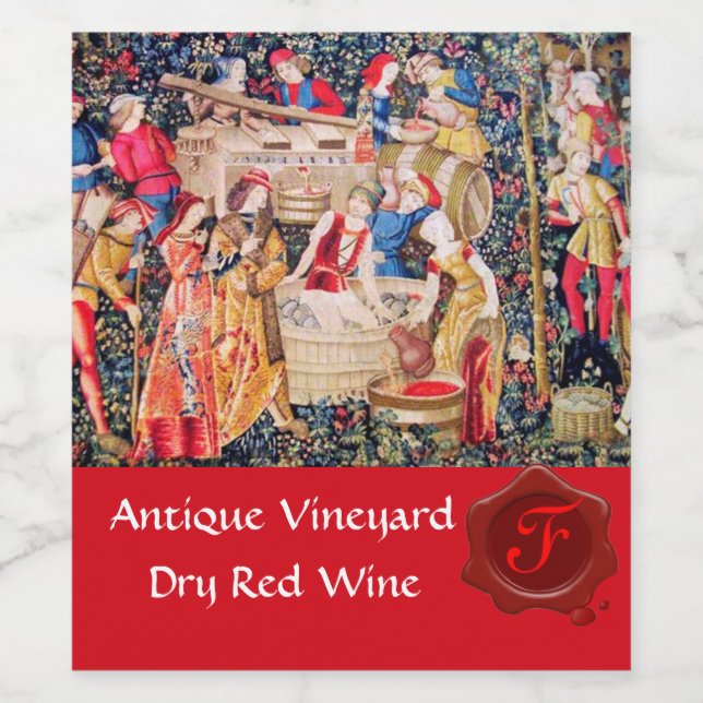 ALTE GRAPE VINEYARD HARVEST RED WAX SIEGEL MONOGRA WEINETIKETT (Einzelnes Label)