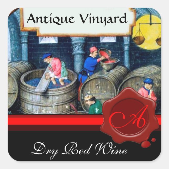 ALTE GRAPE VINEYARD RED WINE BARRELS WAX SIEGEL QUADRATISCHER AUFKLEBER (Vorderseite)