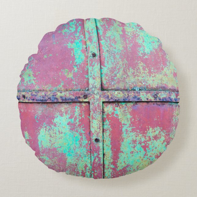 Alte grüne Wand mit Roststruktur. Grunge Rundes Kissen (Vorderseite)