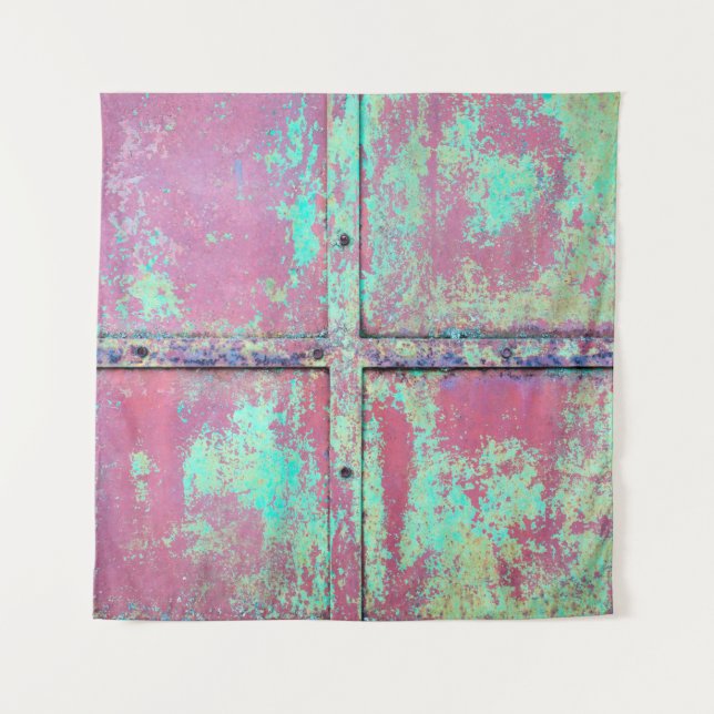Alte grüne Wand mit Roststruktur. Grunge Wandteppich (Vorderseite)