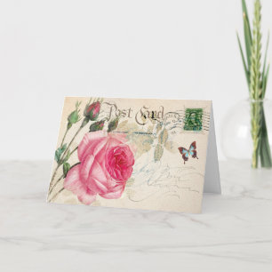 Alte Grußkarte mit rosa Rose Karte