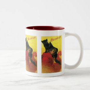 Alte Halloween-Hexe und Katze Zweifarbige Tasse