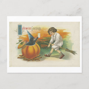 Alte Halloween-Postkarte mit Süßigkeiten und Teufe Postkarte