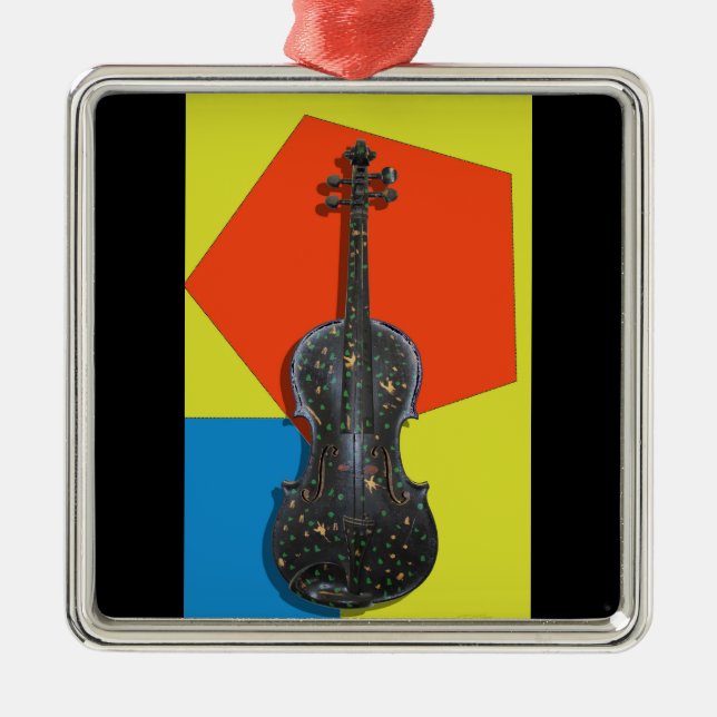 Alte handgemalte Violine Silbernes Ornament (Vorne)