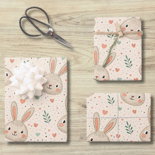 Alte Hasengesichter mit Rosen Muster Geschenkpapier Set
